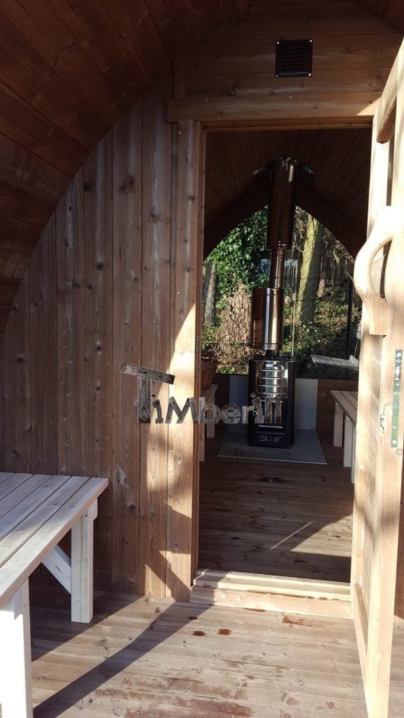 Outdoor sauna with Harvia M3 wood stove and veranda, Eike, Steffenshagen, Germany