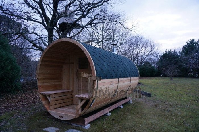 Fasssauna Lärche 5m Mit Holzofen, Vorraum Und Mit Vollem Panoramafenster, Thierry, Chemin Oianetxeberria, Frankreich (1)