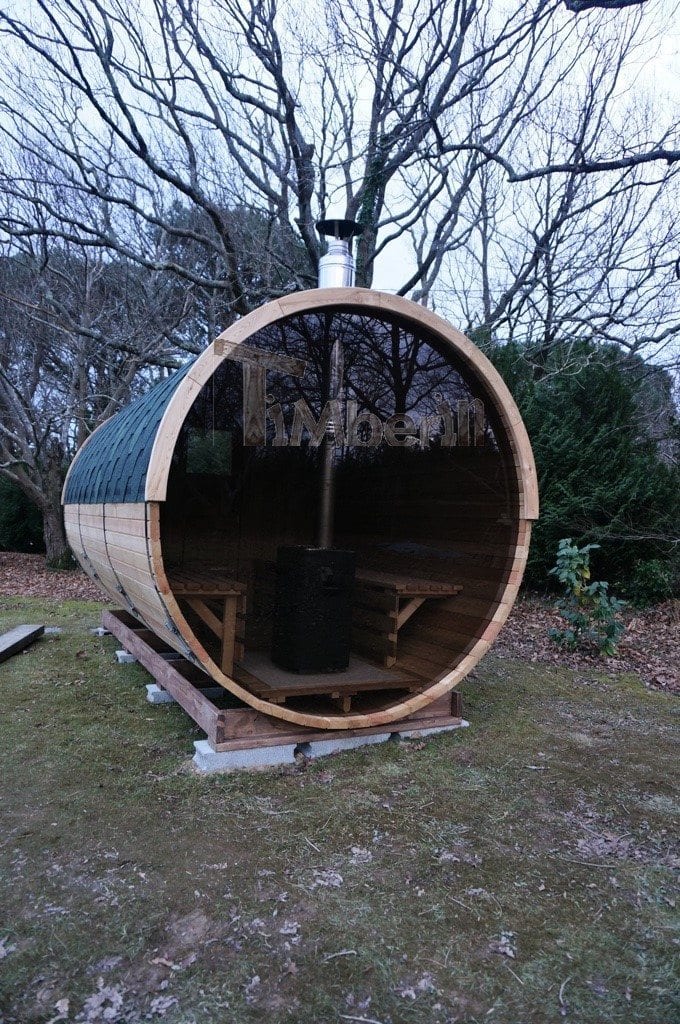 Fasssauna Lärche 5m Mit Holzofen, Vorraum Und Mit Vollem Panoramafenster, Thierry, Chemin Oianetxeberria, Frankreich (4)