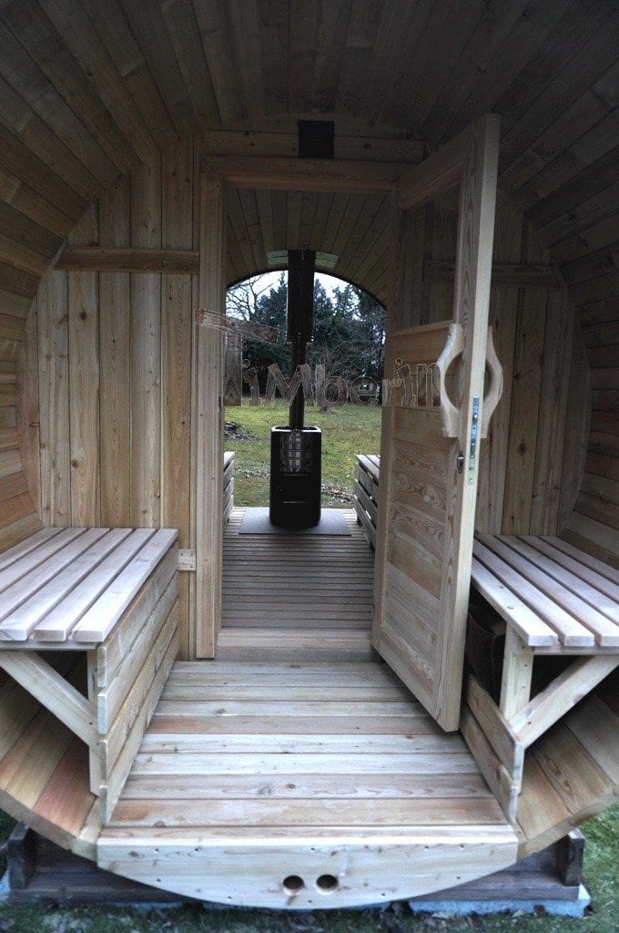 Fasssauna Lärche 5m Mit Holzofen, Vorraum Und Mit Vollem Panoramafenster, Thierry, Chemin Oianetxeberria, Frankreich (5)